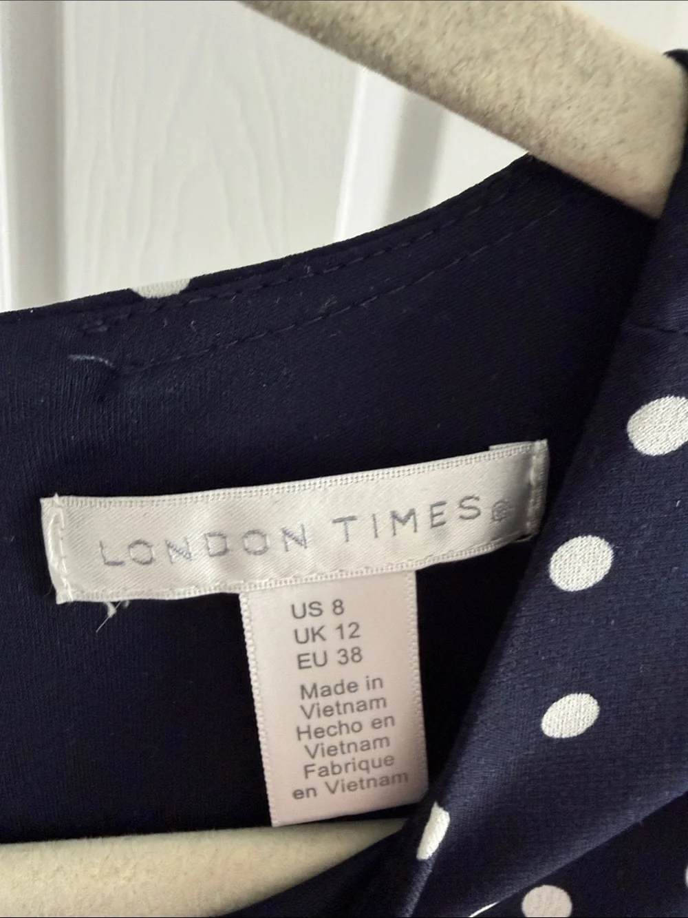 London Fog Navy Blue Polka Dot Sleeveless Midi Dress